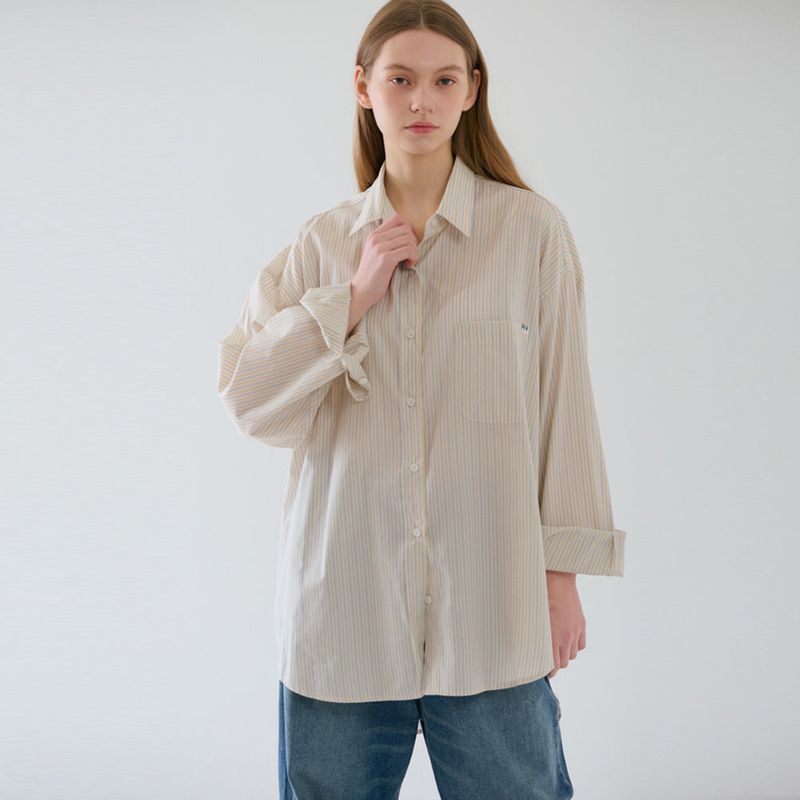 Over-sized Stripe Long Shirts Yellow