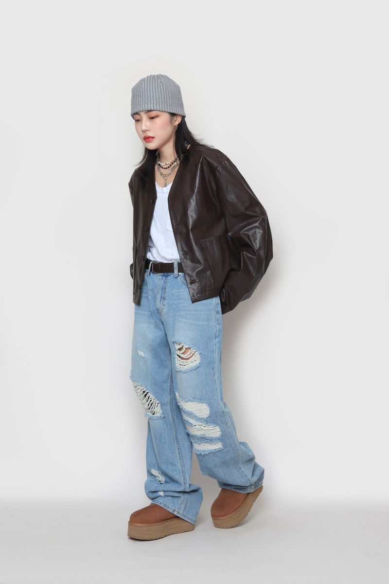Crop leather cardigan