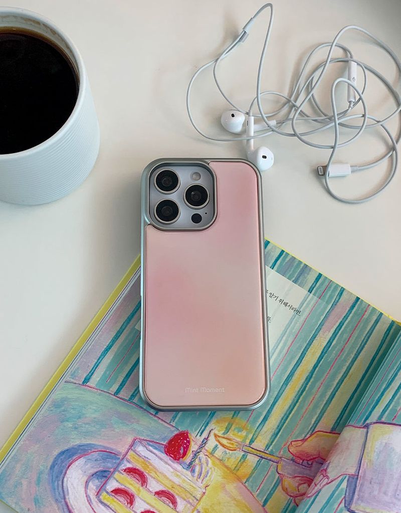 [MADE]ピーチピンク シルバーエポキシ バンパー iPhoneケース