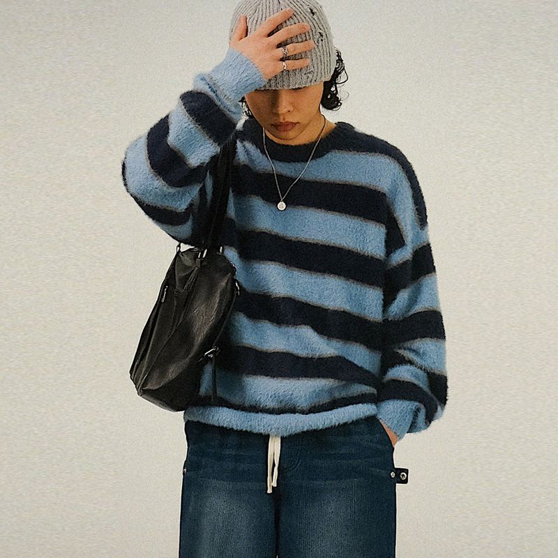 SEMIKAJI（セミカジ）の「YH Stripe Brush Overfit Knit（Tops）」