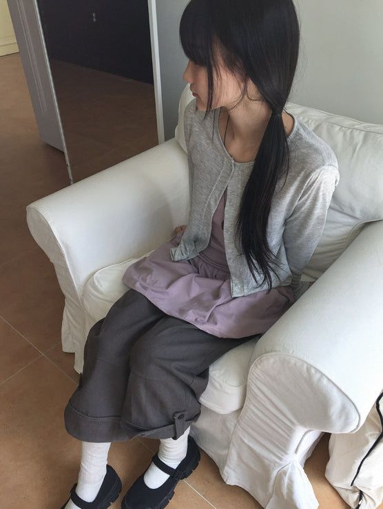 オブニンカプリ9分丈ボタンロールアップパンツ