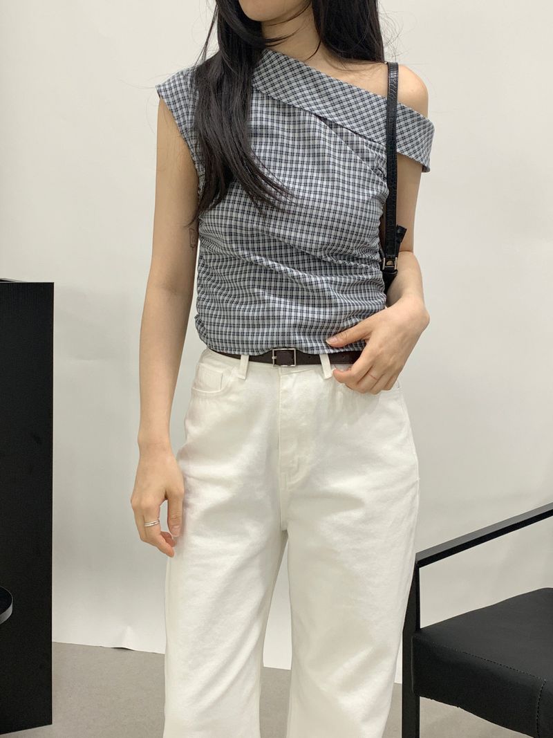 Sebit Check One-Off-Shoulder Blouse