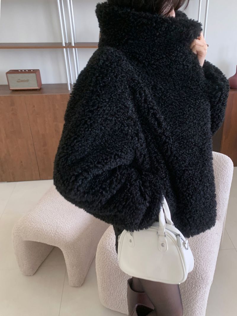 Teddy Hug Fuzzy High Neck Fur Jacket