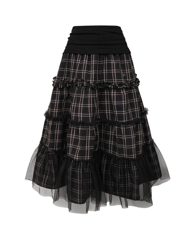 FOLDED CHECK FRILL MESH SK BLACK