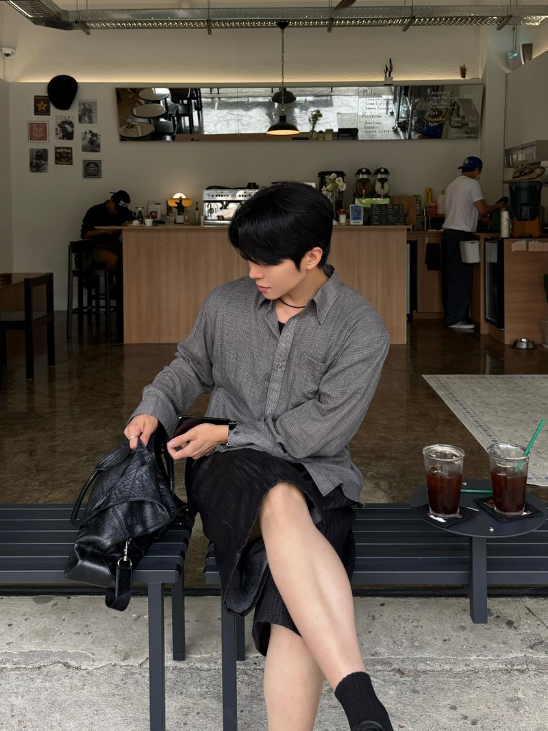 Mist checkered long sleeve shirt