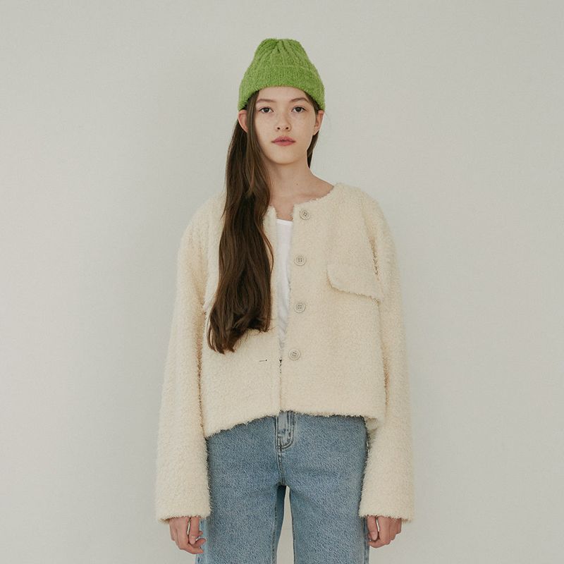 ROUND COLLARED CROP JACKET (IVORY)