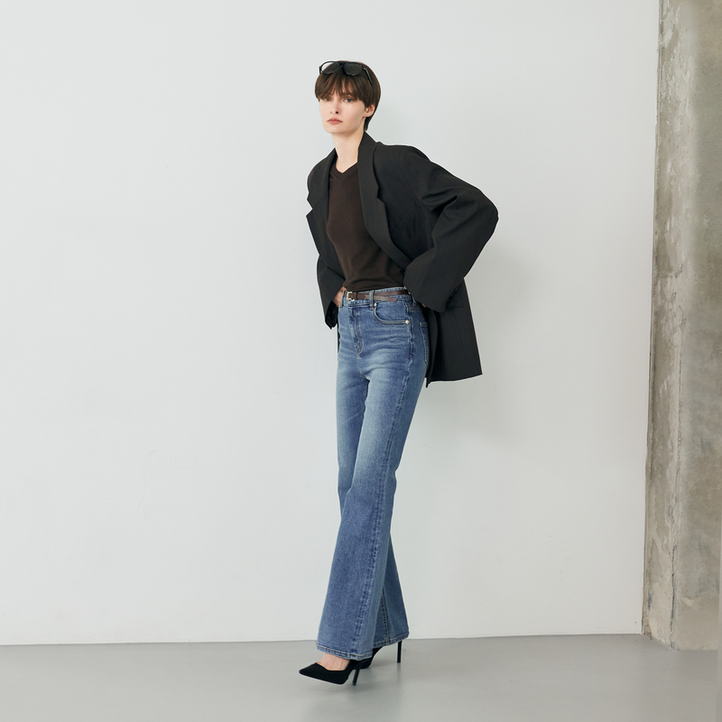 Middle blue wide boots cut - D002