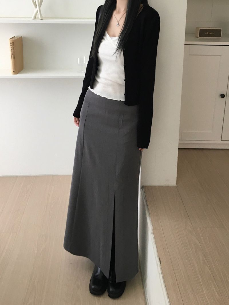 Lower Slit Long Skirt (2 colors)