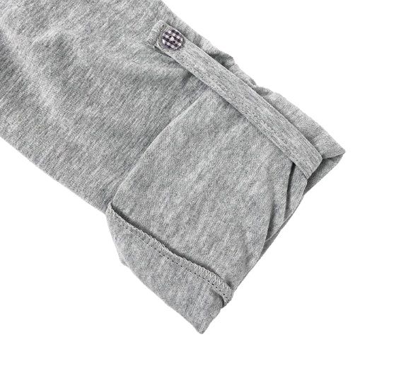 Sami Check Button Raglan Roll-Up Long Sleeve T-Shirt