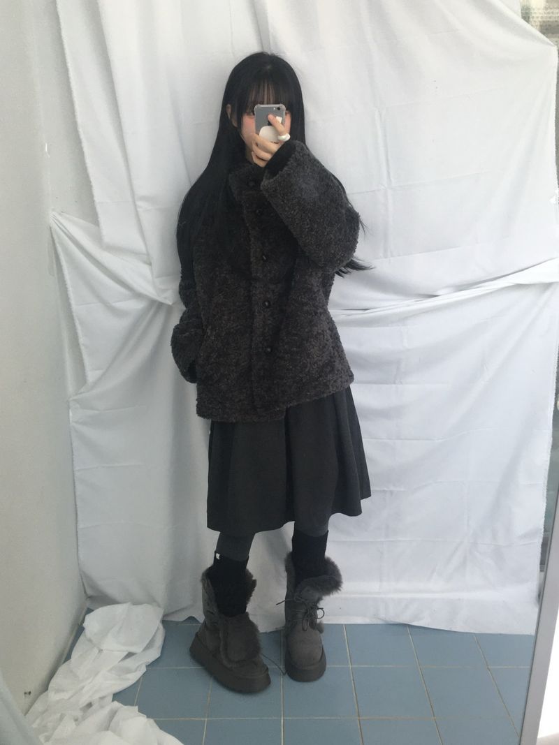 highneck puffy fur jacket