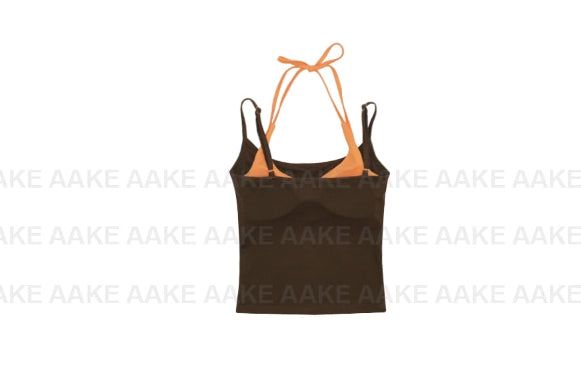 [with cup] TWO TONE HALTER TOP