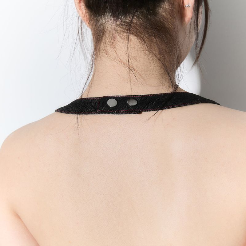 halter neck stud vest - indigo