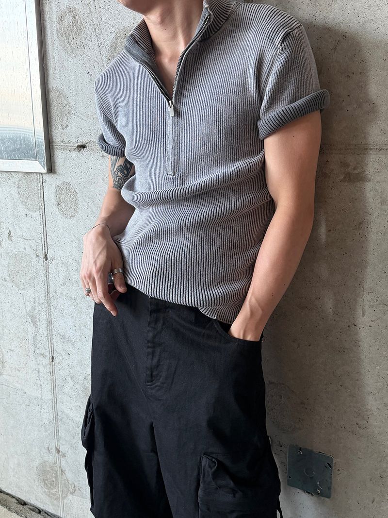 Garment washed half zip up knit(4color)