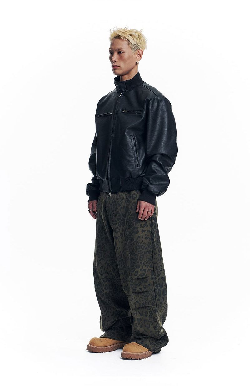 Curved Leopard Pants - Khaki