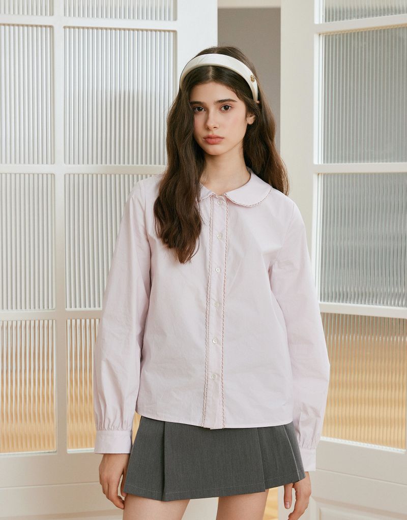 Bloom Lace Collar Shirt Blouse Pink