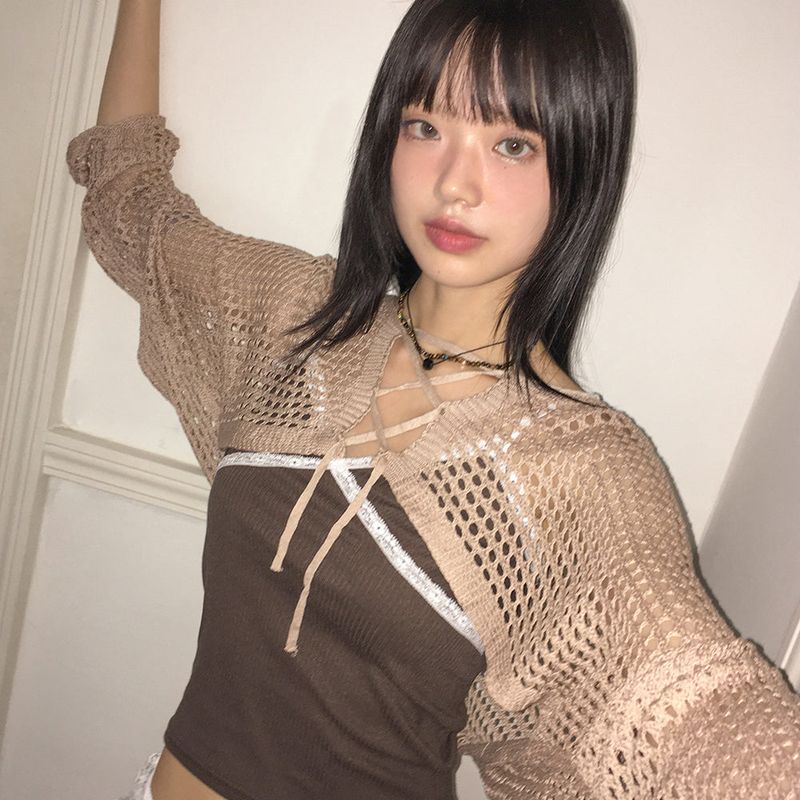 WONDER WONDER（ワンダーワンダー）の「Bimon Strap Mesh Cropped Bolero Knit Cardigan（）」
