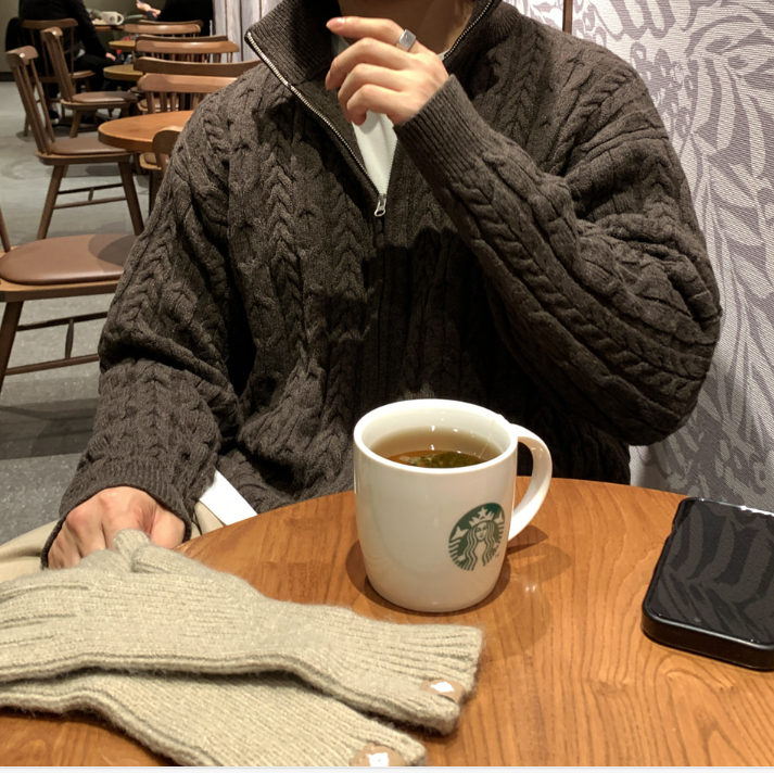 Amp Ghost Cable Semi-Over Two Way Knit Zip-Up