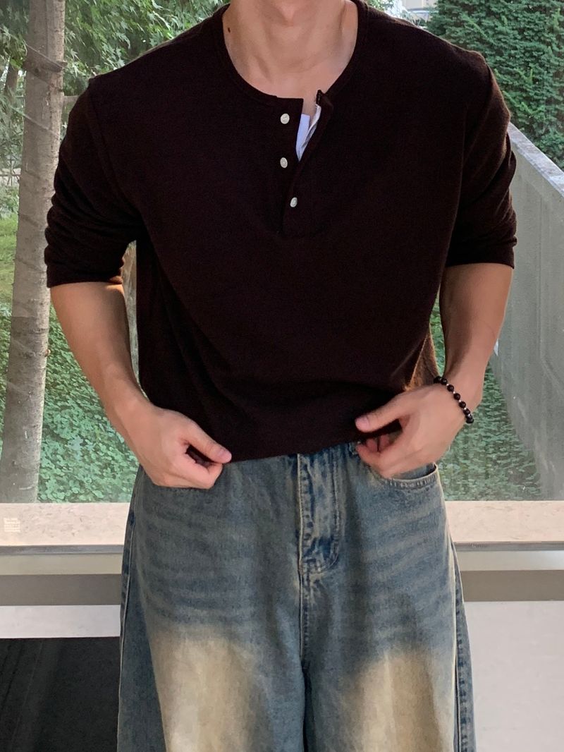 Mensfloor（メンズフロア）の「Double Layered Henry Neck Long Sleeve T-Shirt（Tops）」