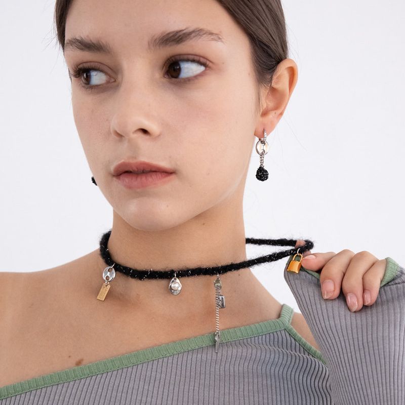 Wool black knit with unique objects necklace