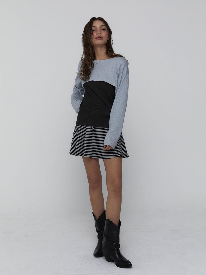 Striped Mini Skirt_Charcoal
