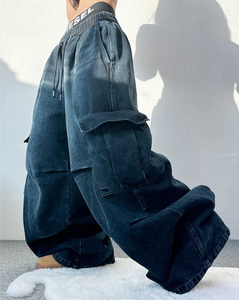 GRADATION PARACHUTE CARGO DENIM💙💚💛🩶🖤 - 4 COLORS