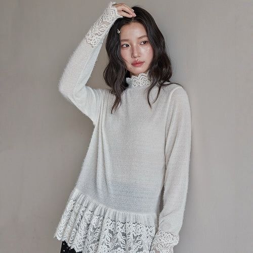 Romance Lace High-neck Knit Top