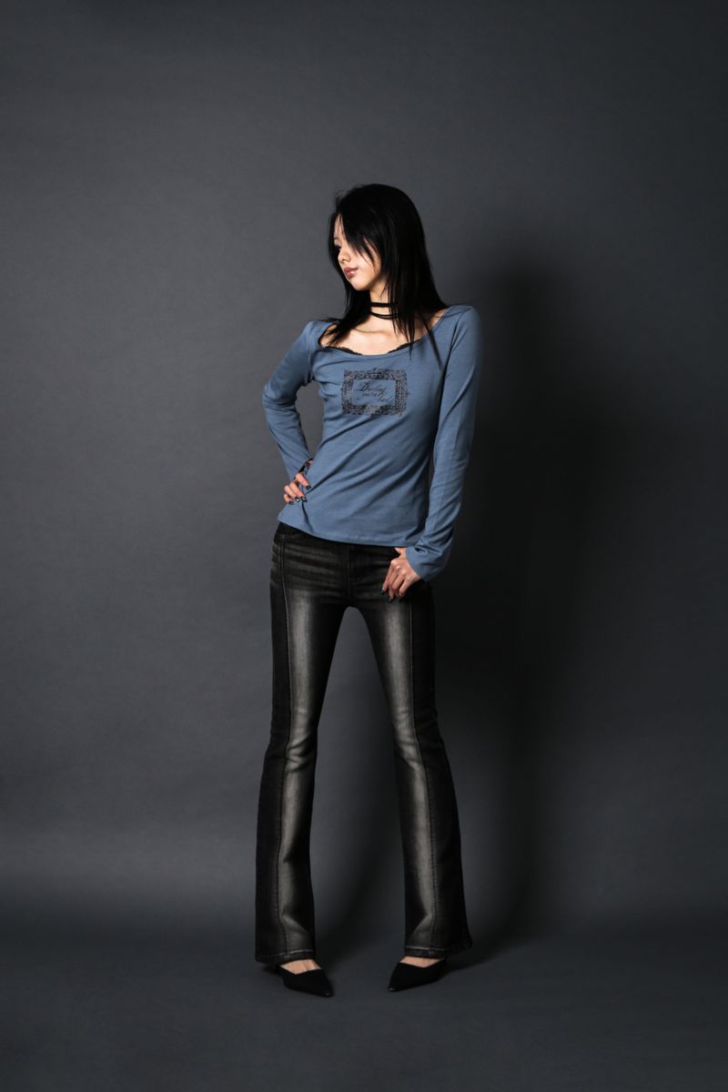 LACE FRAME T-SHIRT #BLUE