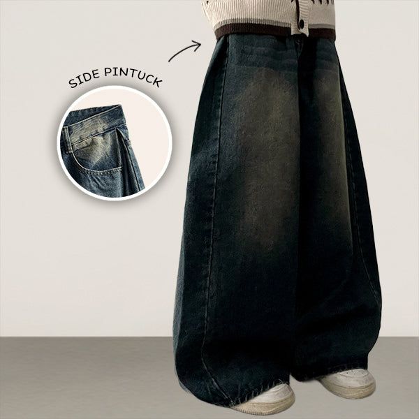 Judd side pin tuck incision denim wide pants