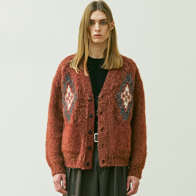 CHIMAYO PATTERN BRUSHED CARDIGAN BRICK