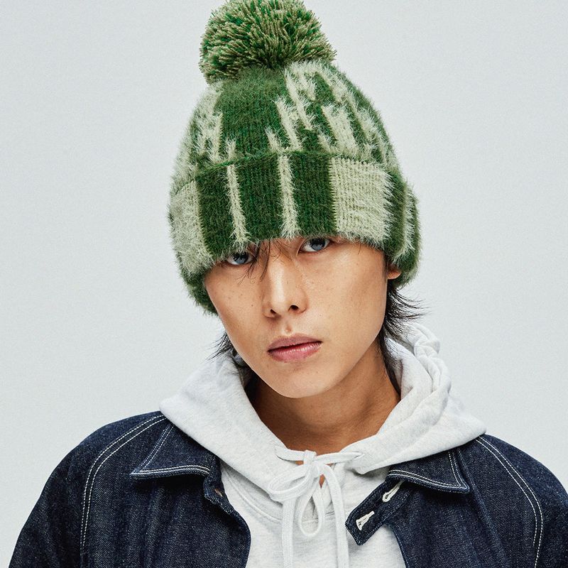 navajo pattern beanie green