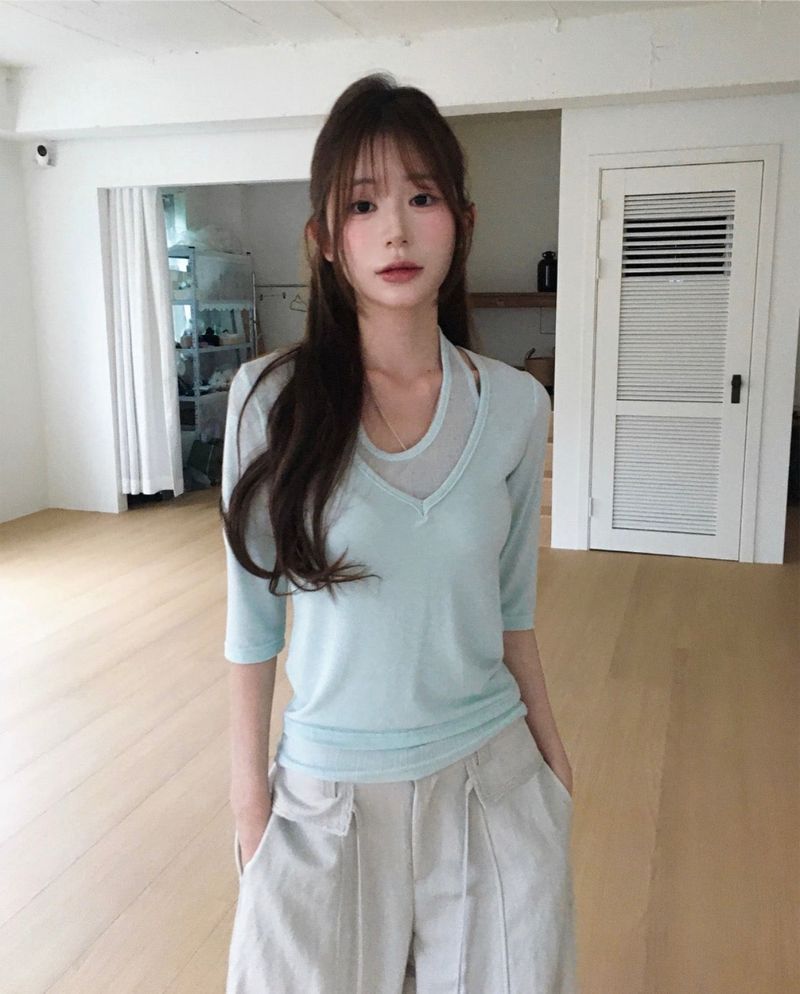 cloudemotion(クラウドエモーション)の「slow halter layer 3/4 sleeve top(Tops)」