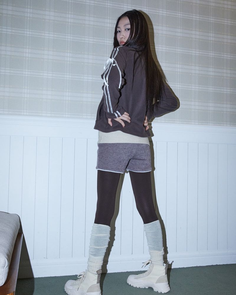 Lace short knit pants / cocoa