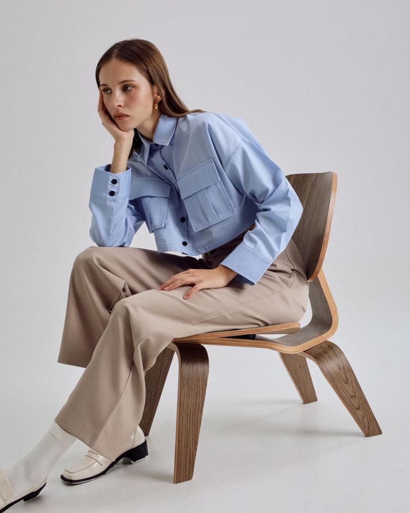 EVIE mia OVERSIZED CROPPED SHIRTS BLUE