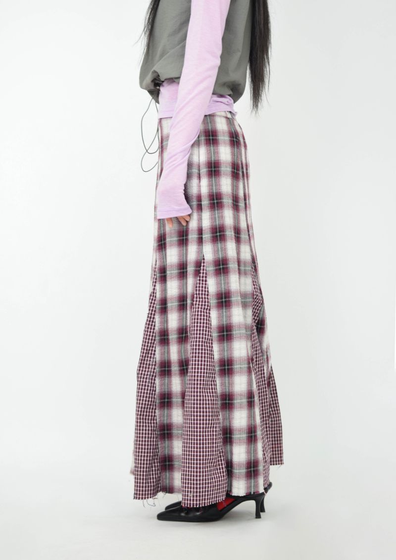 vintage check skirt red ver.