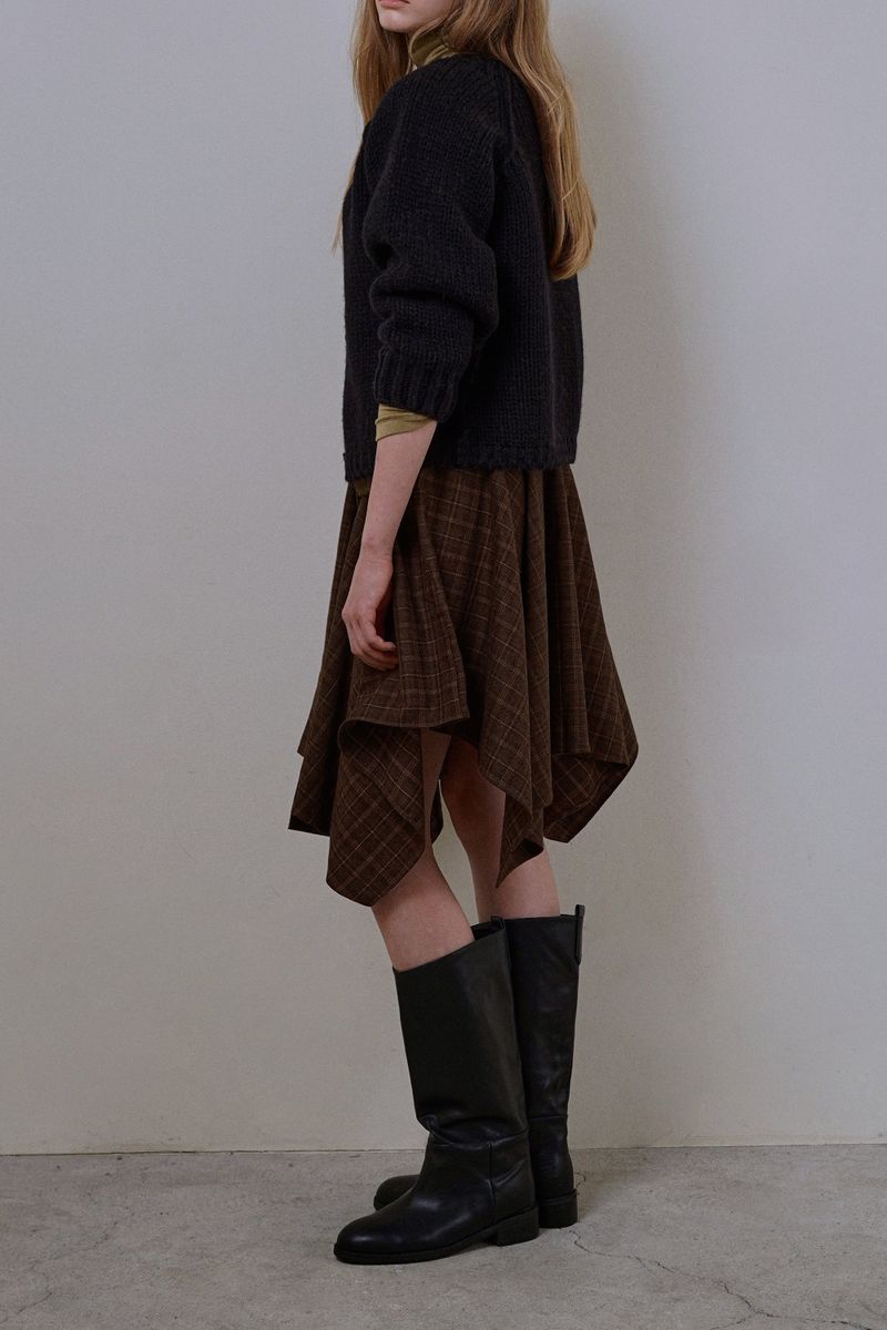 Wave check skirt_brown