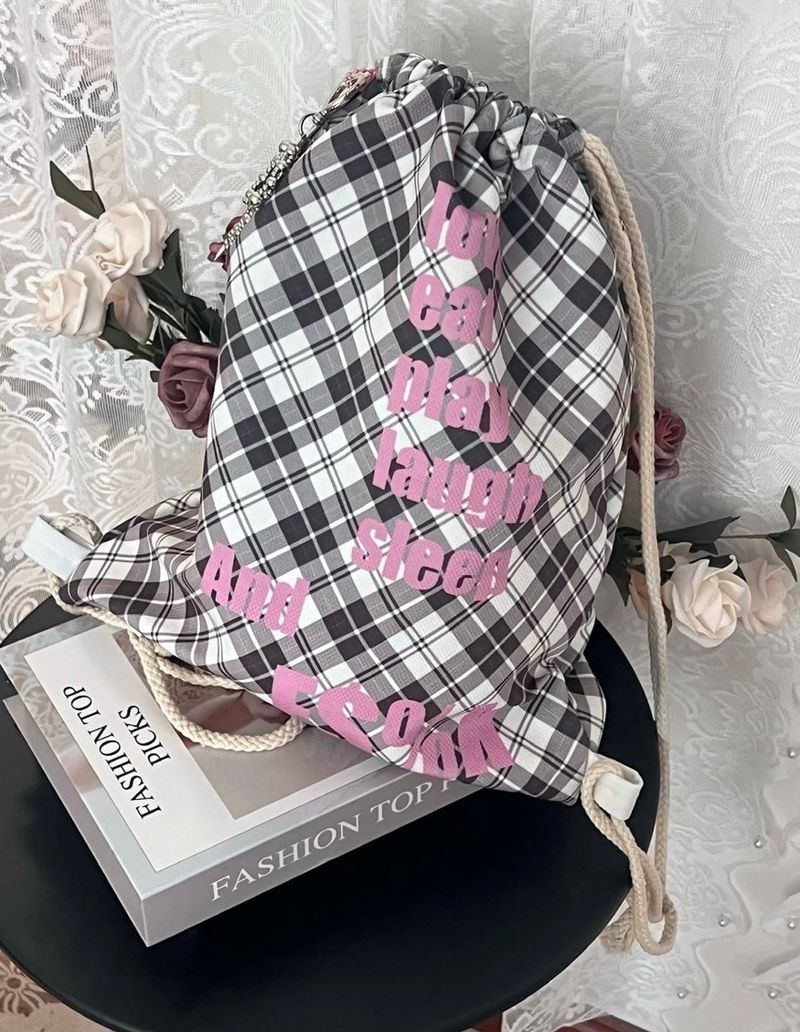 Plaid Backpack Bag [Pink]