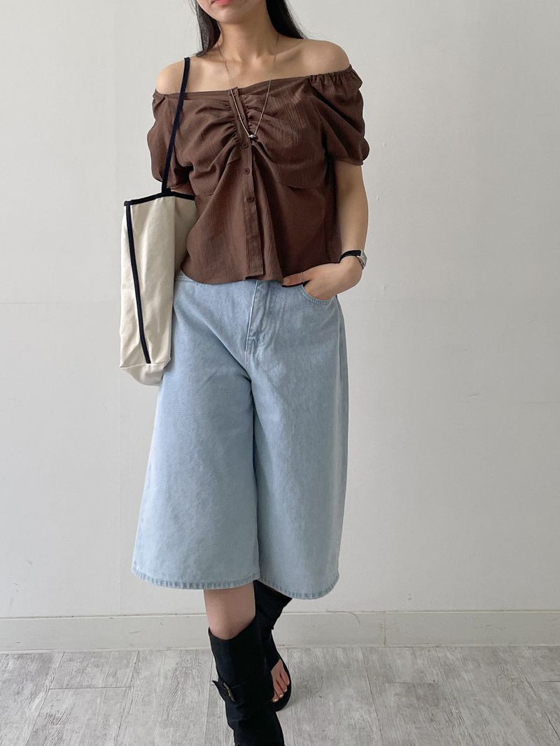 Besque Shirred Short Sleeve Blouse
