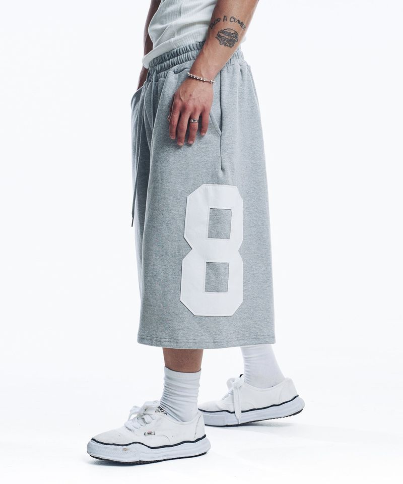 Numbering Patch Bermuda Sweat Pants - Gray