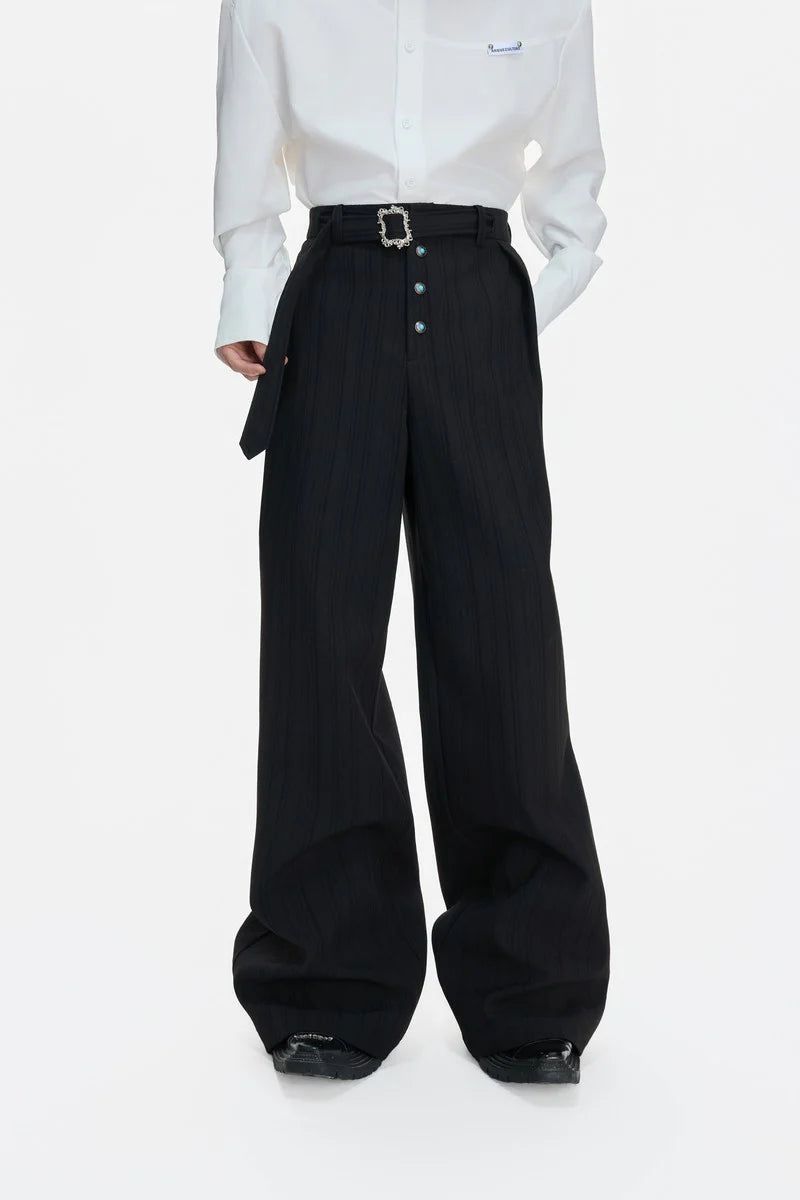 Striped Pleated Wide Leg Pants