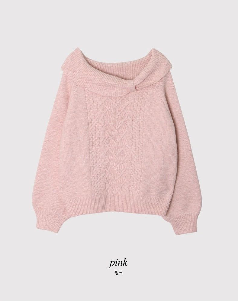 Present Ribbon Twist Loose Off Shoulder Knit (4color)