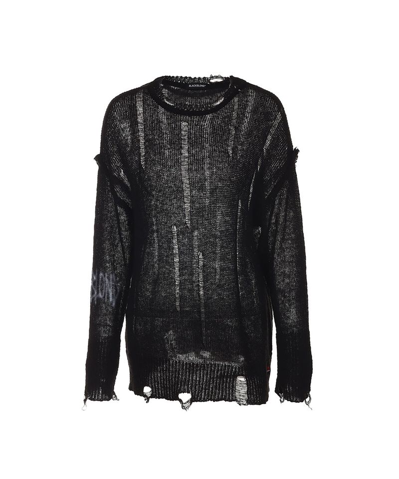 BLACKBLOND(ブラックブロンド)の「8287 Pierced Graffiti Logo Vintage Knit Sweater (Black)(Tops)」