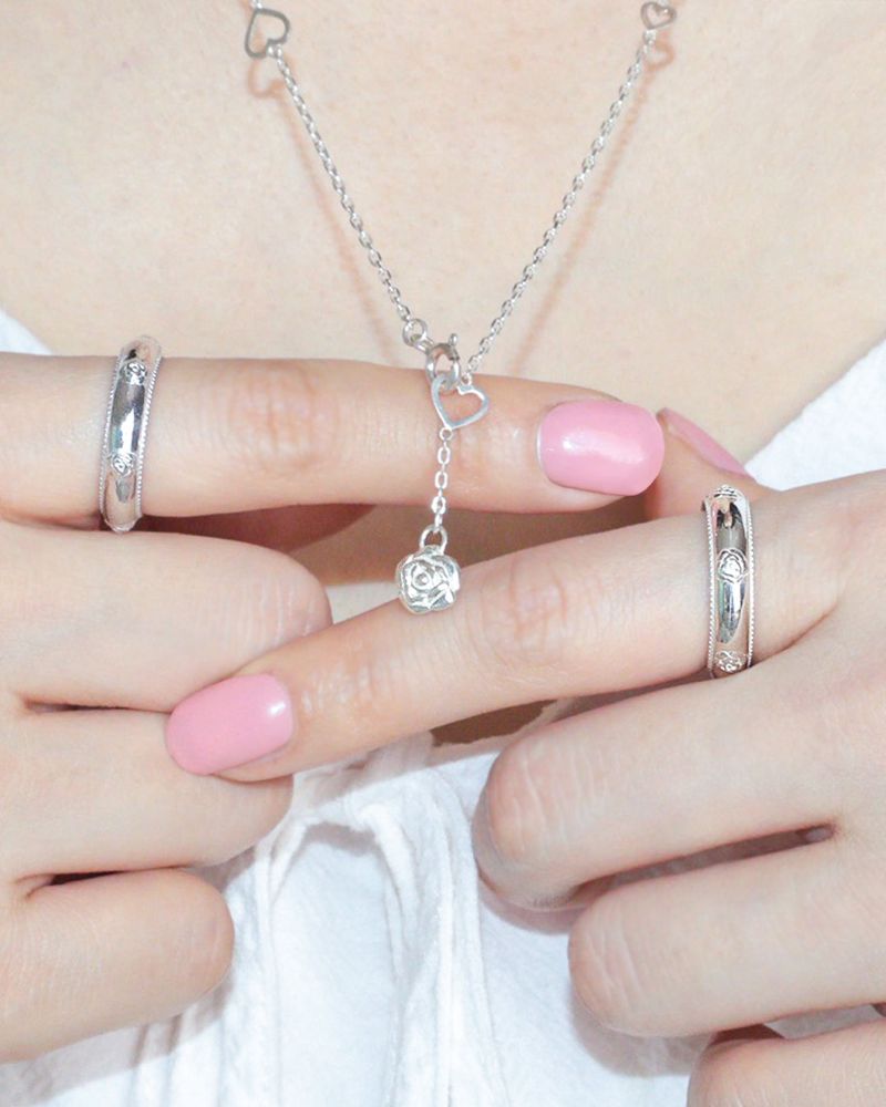 [MADE] lovely rose. long heart chain necklace