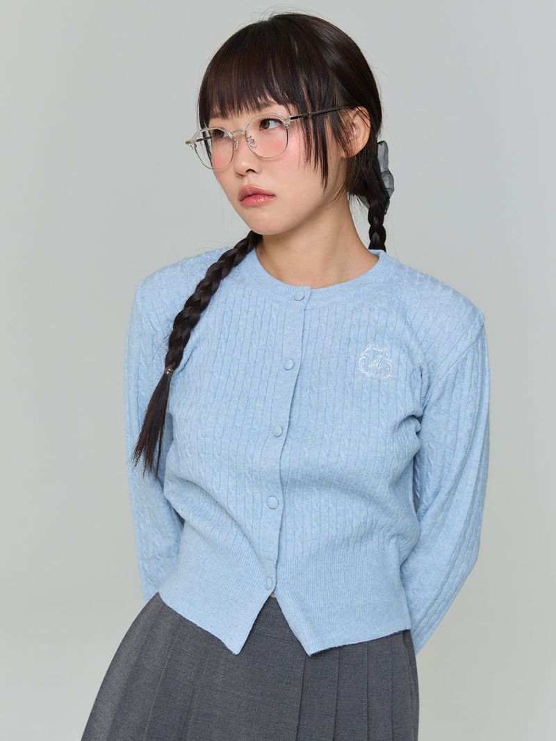 EMBROIDERED TWIST CARDIGAN - SKYBLUE