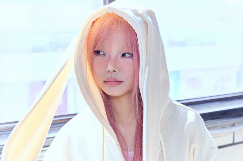 Ribbon bunny hood zip-up (soft yellow)