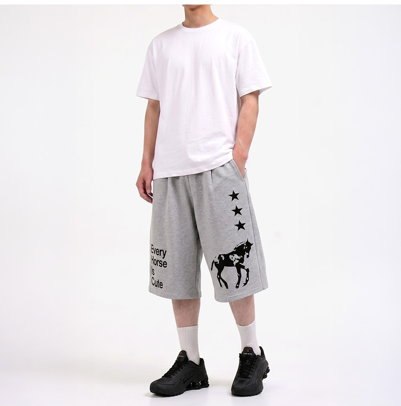 Balloon Curved Sweat Bermuda Pants Gray Horse