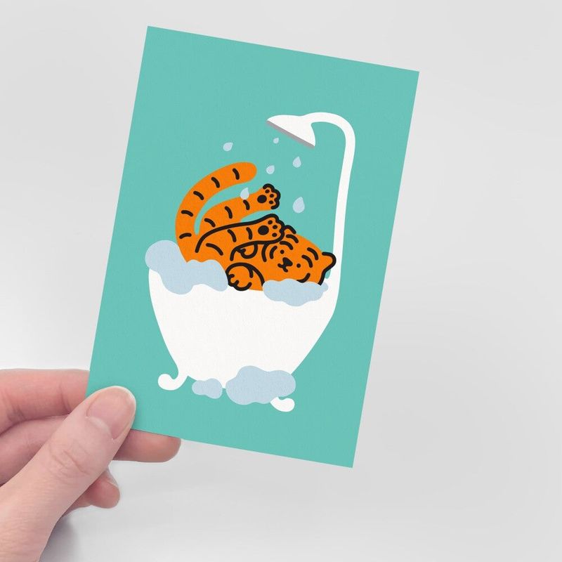 SHOWER TIGER POST CARD