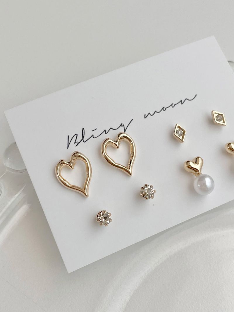 [4 set] lovely heart pearl earrings set 