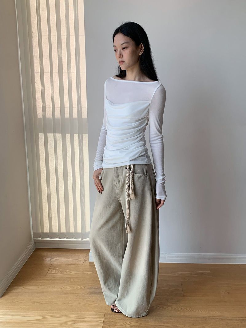 Melbourne shirred layered long-sleeve tee