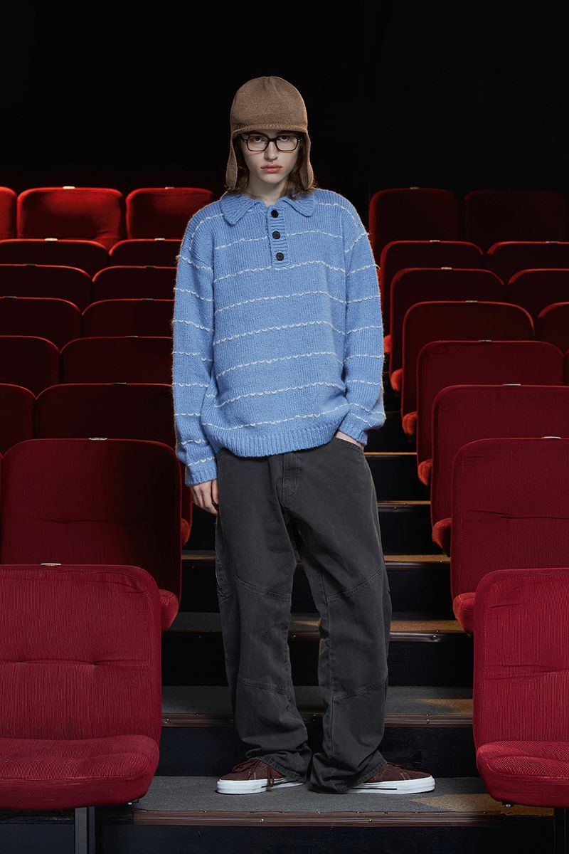 STITCH RUGBY POLO KNIT / SKY BLUE