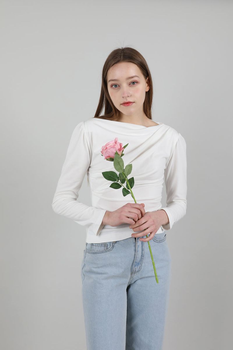Drape Puff Shirring T-shirt White